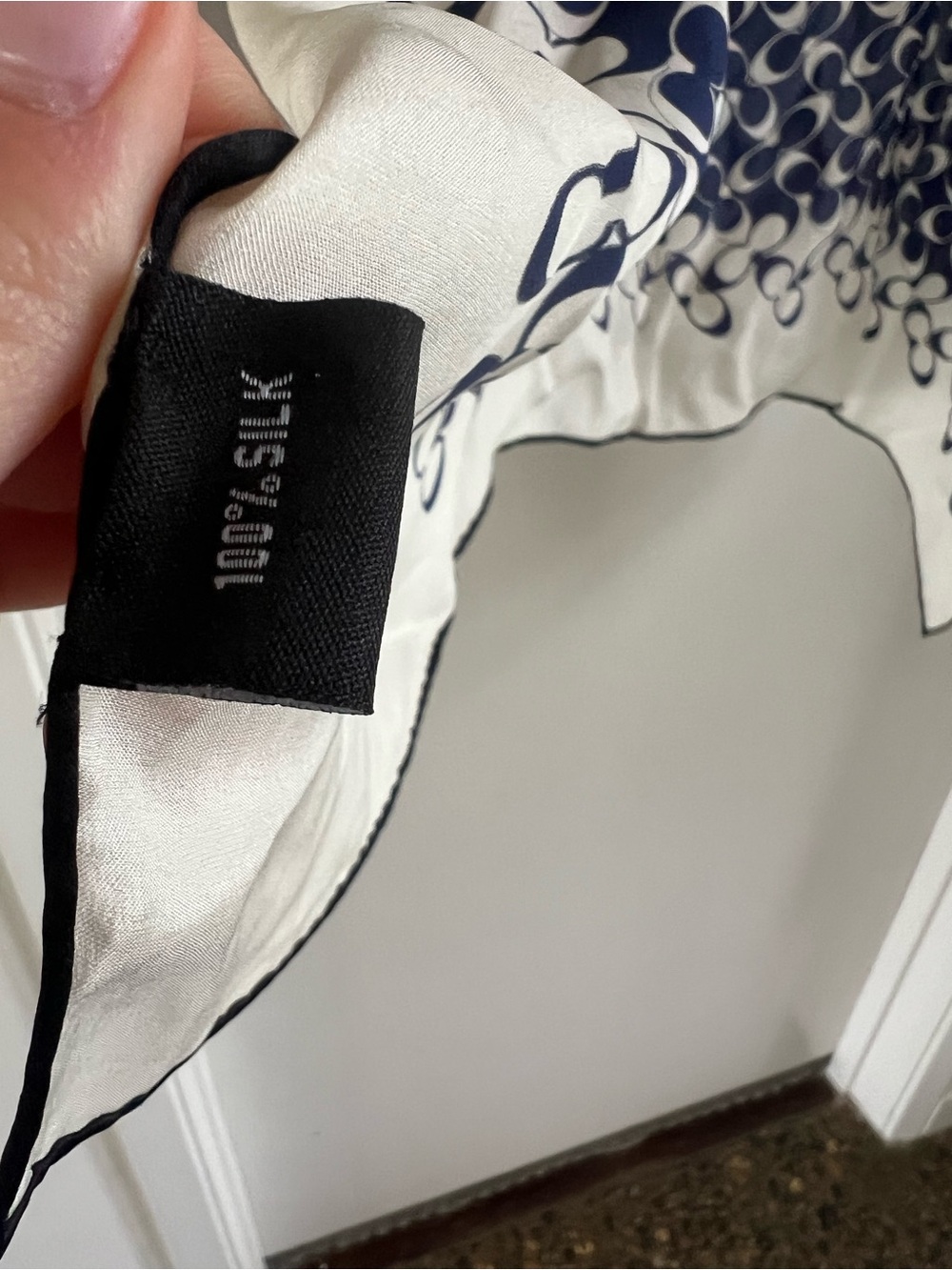 Coach White and Navy Silk Scarf with Linked Pattern - Picture 3 of 4